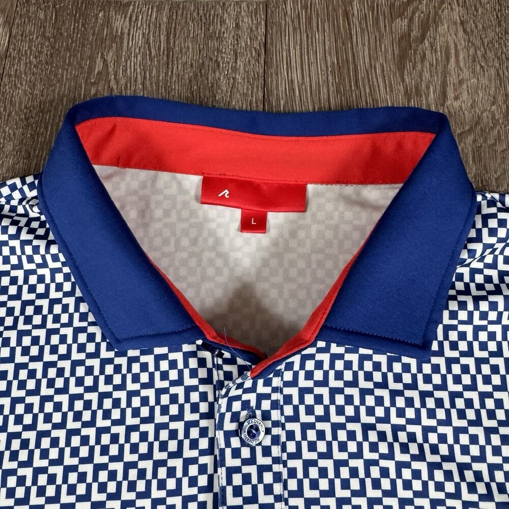 REDVANLY Polo Shirt Mens Large Blue Geometric Golf Performance Stretch Tech - Picture 4 of 12
